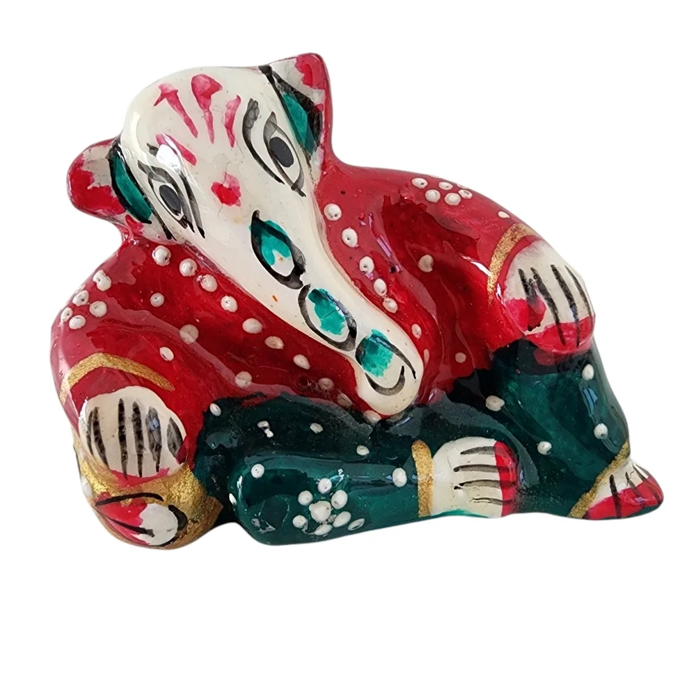 Ganesh statue small hand painted artisan made enamel on cast metal  M02